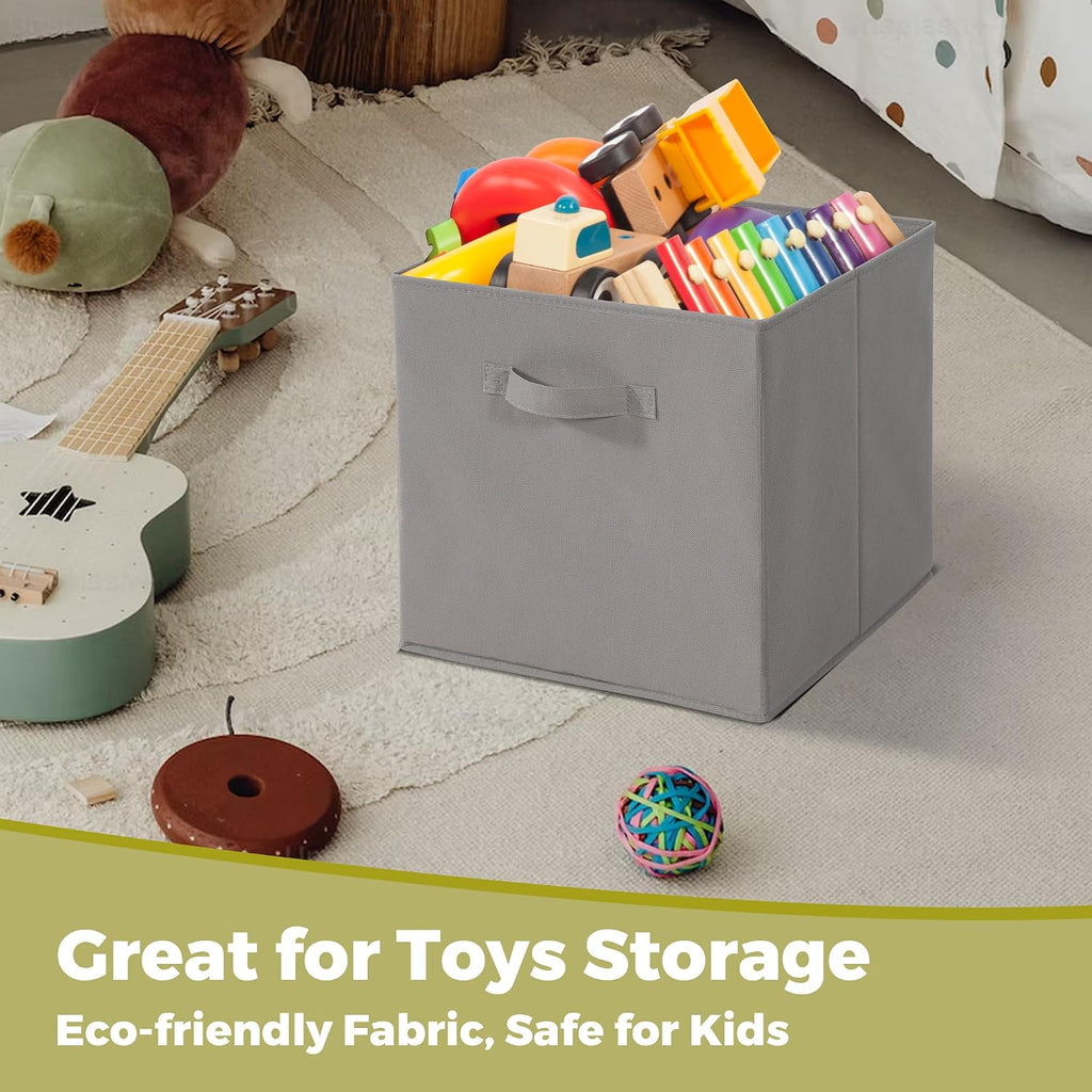 11x11 Storage Bins, Set of 10 Storage Cubes, Collapsible Cube Storage Bins, Fabric Closet Organizers with Handles for Home, Office, Closet Shelf Cabinet, Bookcase, Grey
