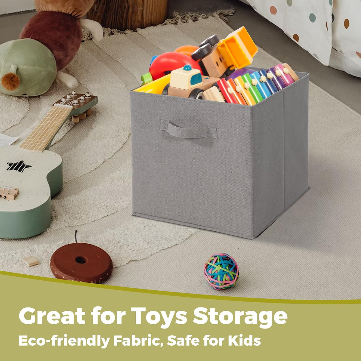 11x11 Storage Bins, Set of 10 Storage Cubes, Collapsible Cube Storage Bins, Fabric Closet Organizers with Handles for Home, Office, Closet Shelf Cabinet, Bookcase, Grey