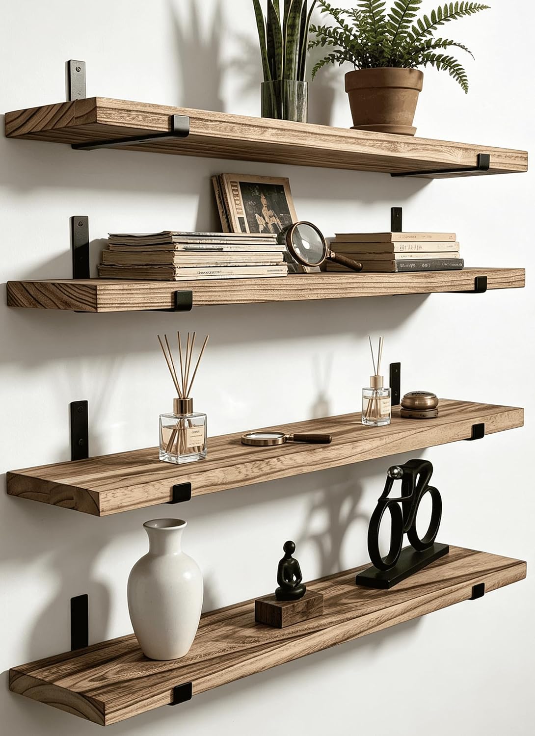 Rustic Wood Floating Shelves Farmhouse Wooden Wall Shelves for Bathroom Bedroom Living Room Kitchen Office Set of 4 Light Brown 24 Inch