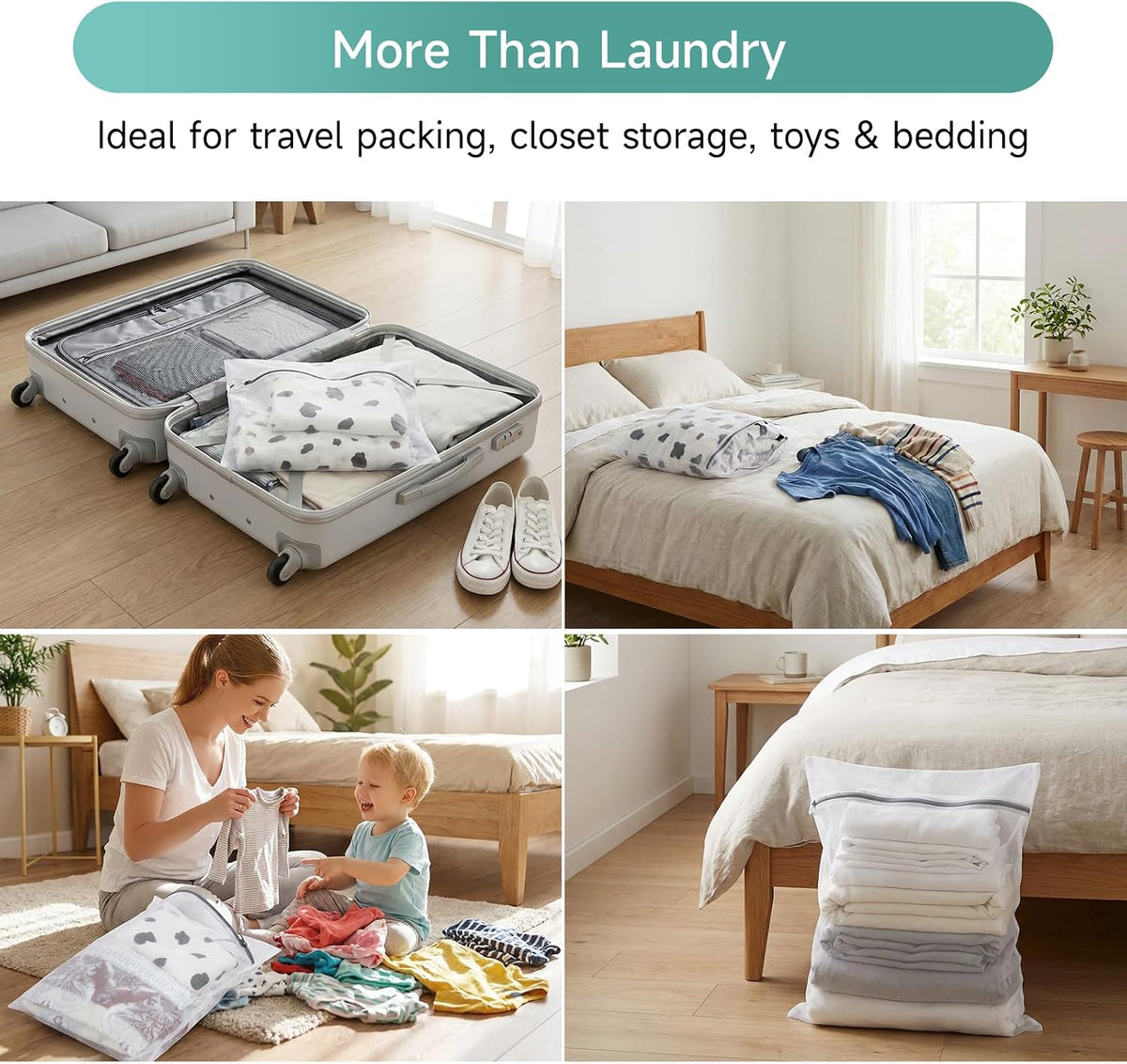 GOGOODA XL Mesh Laundry Bags, 4-Pack Large Wash Bags with Auto-Lock Zipper