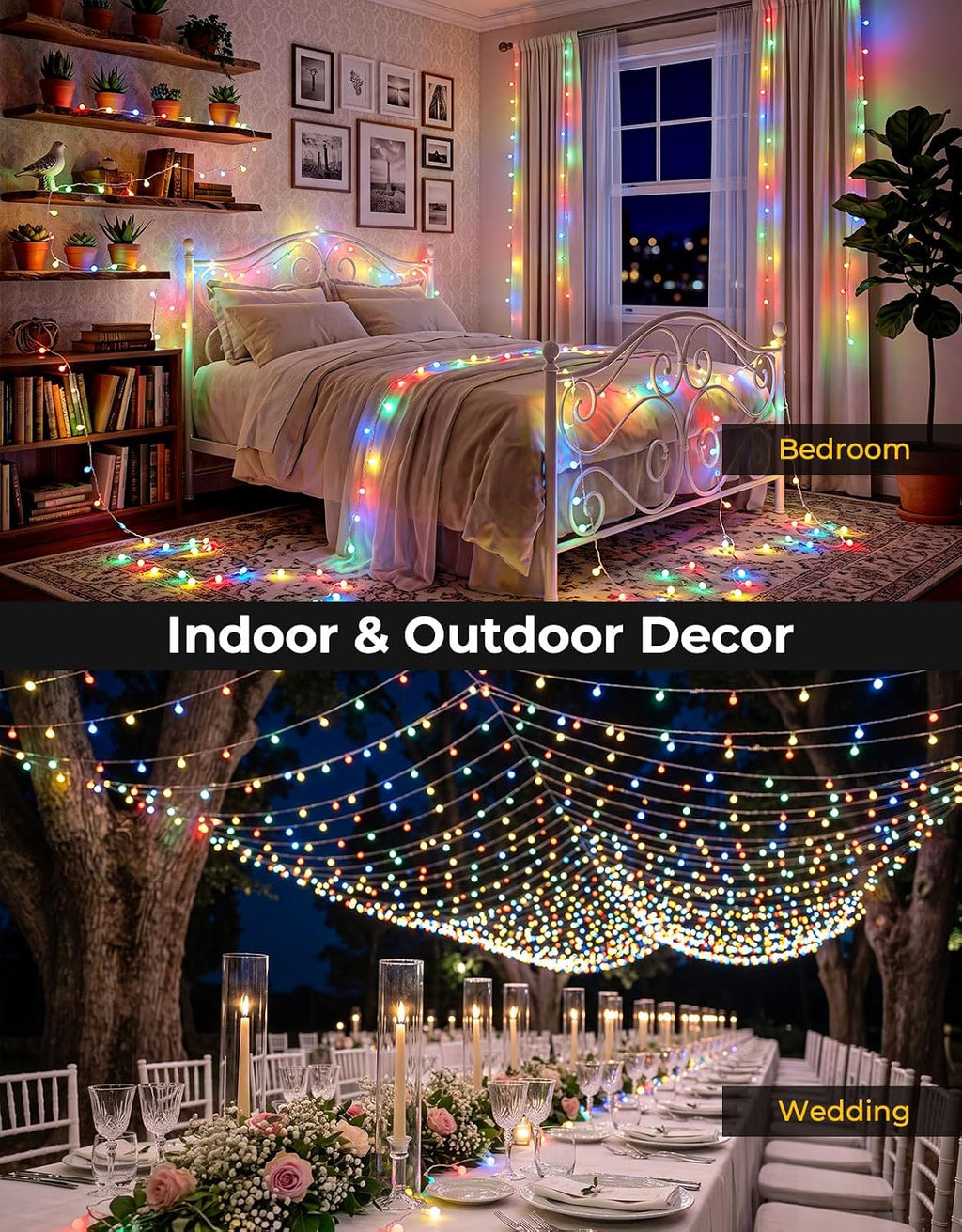 LitHome 66FT Globe String Lights for Indoor Bedroom Connectable, Multicolor