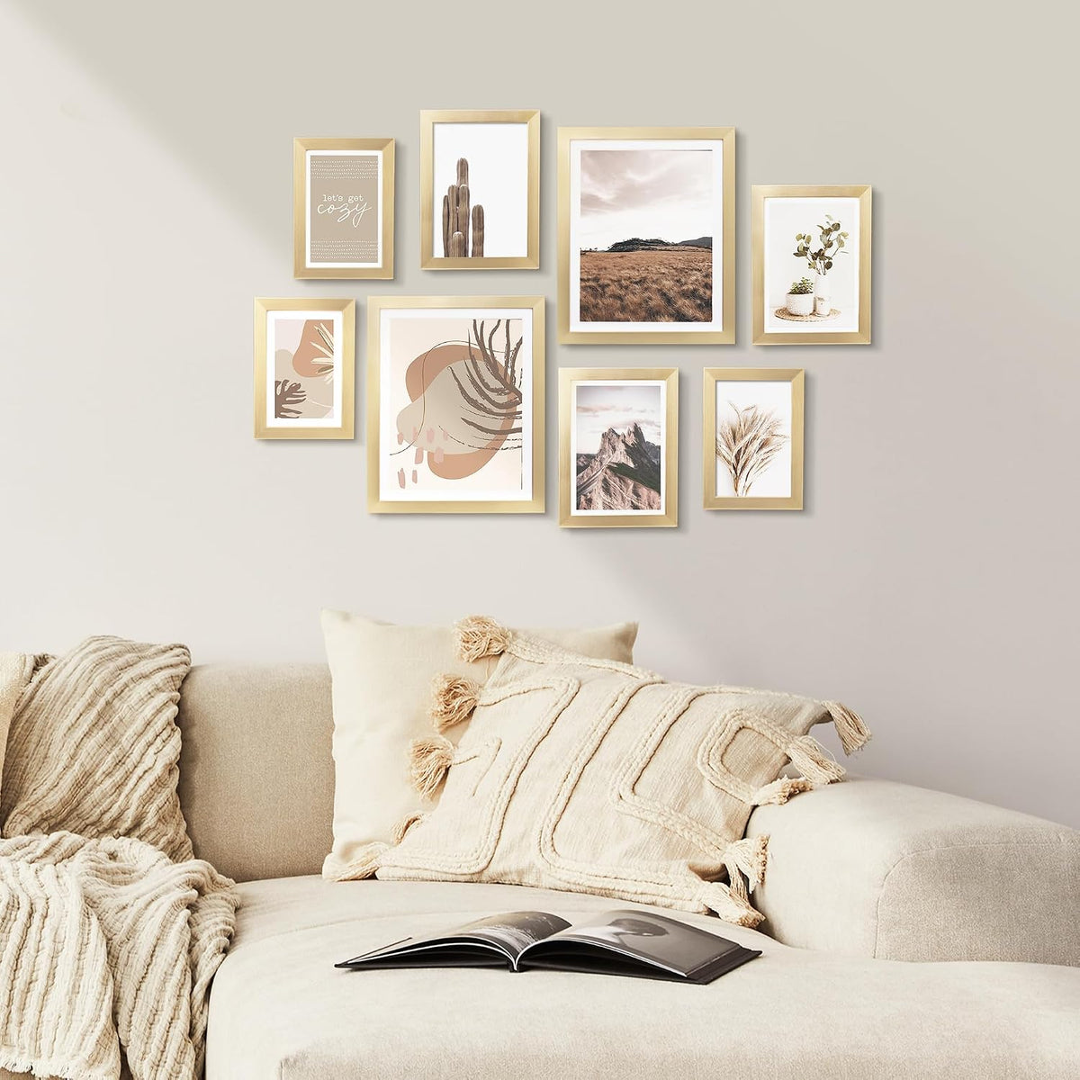 ArtbyHannah Gallery Wall Frame Set, 8 Pack Neutral Wall Decor, Gold, Small