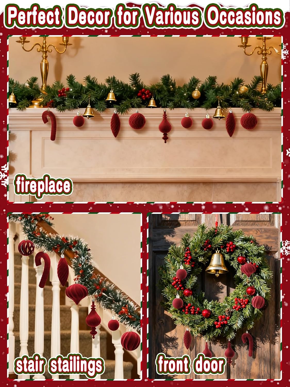 Acostop Burgundy Velvet Star Christmas Tree Topper & Ornaments Set, 30Pcs