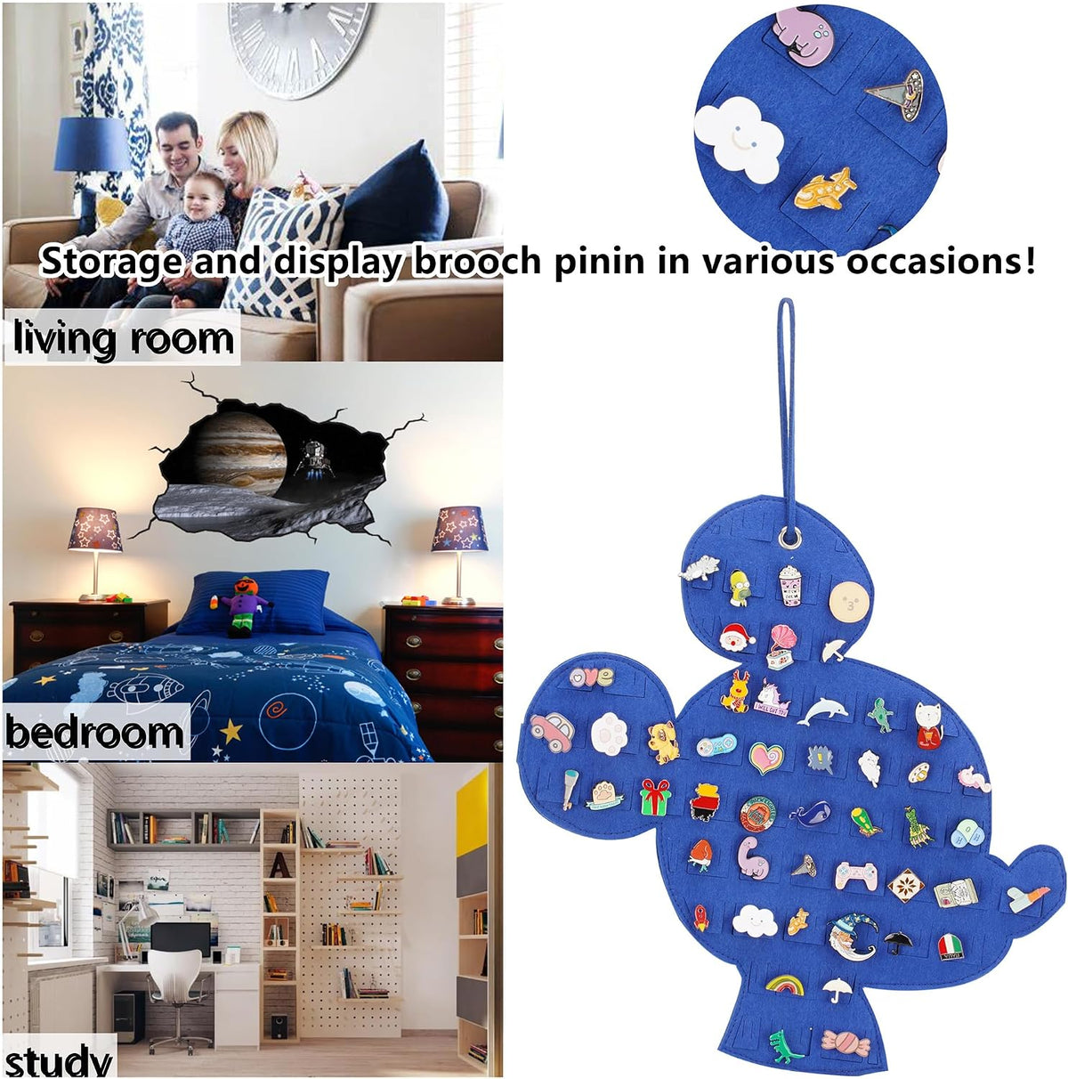 Hanging Enamel Pin Display Banner, Pin Board (Black+blue)