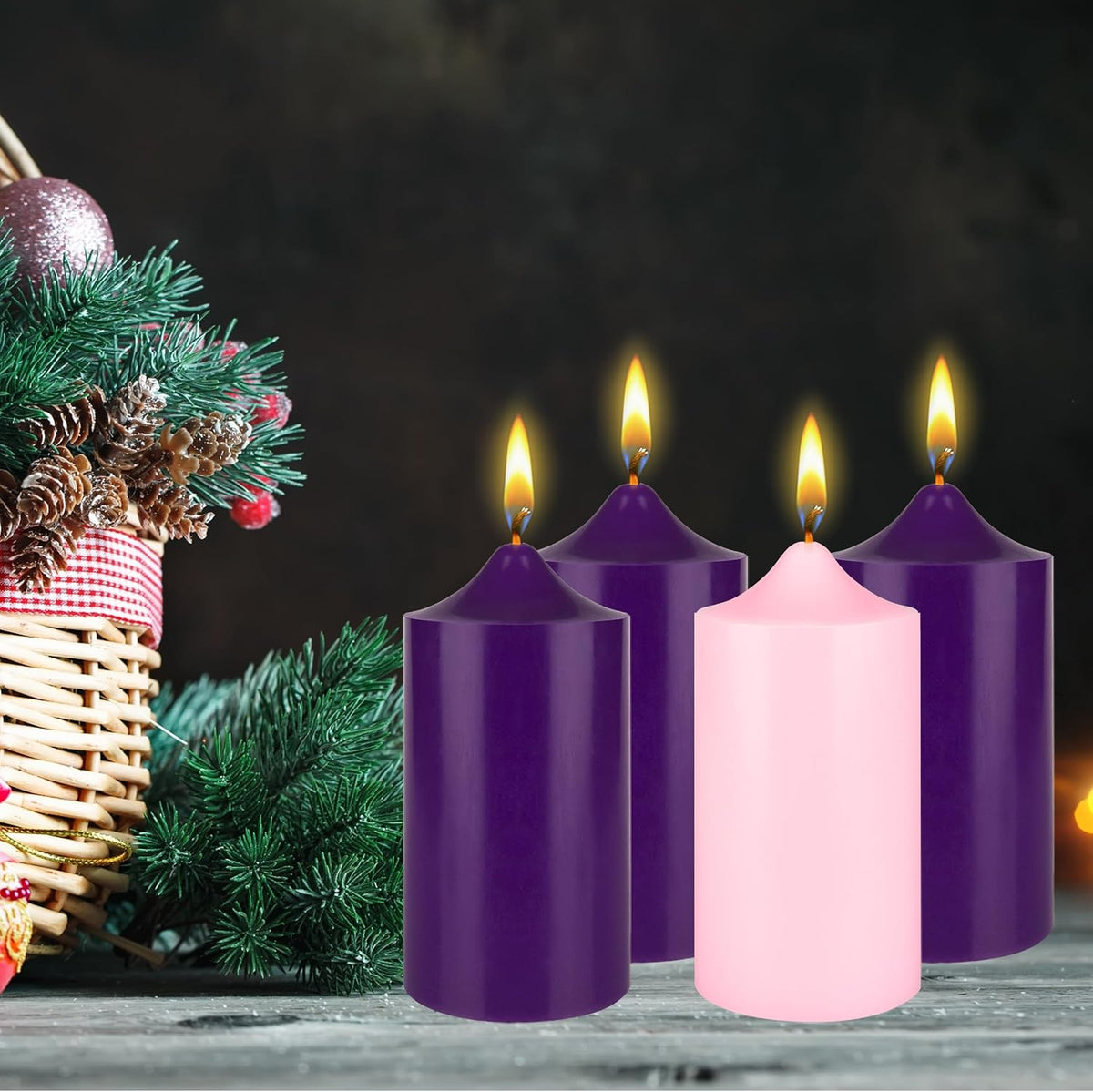 Mega Candles Unscented Advent Bell Top Pillar Candle Set 4 ct 3" x 6"