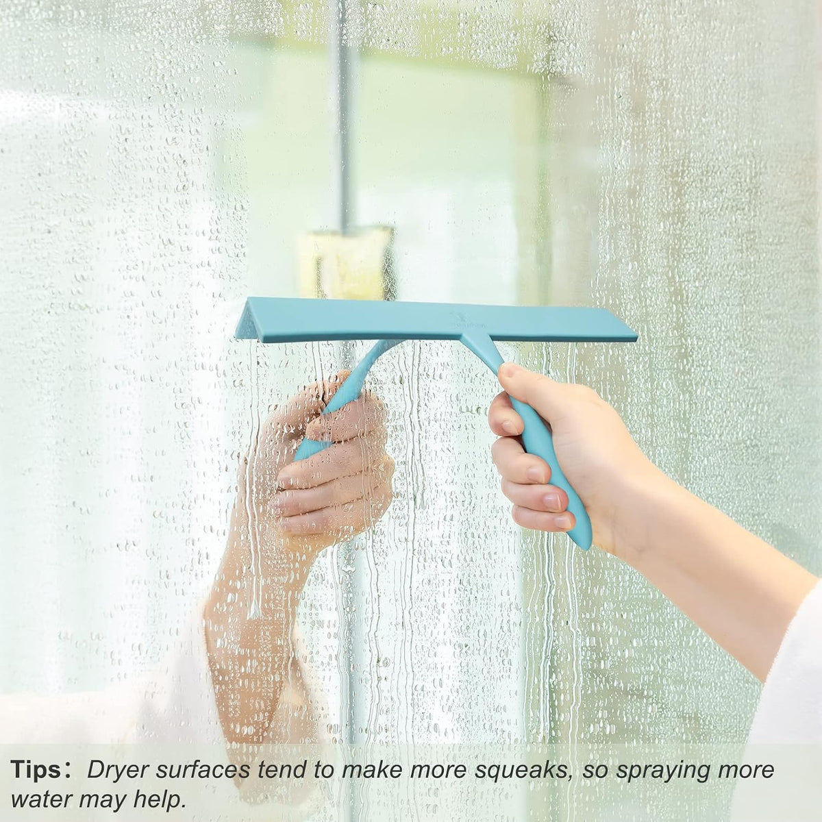 Squeegee for Shower Glass Door, 11-Inch Shower Squeegee for Glass Doors, Bathroom Silicone Squeegees Wiper for Shower with Non-Slip Handle, No-Drilling Silicone Hanging Hook, for Tiles (Blue)