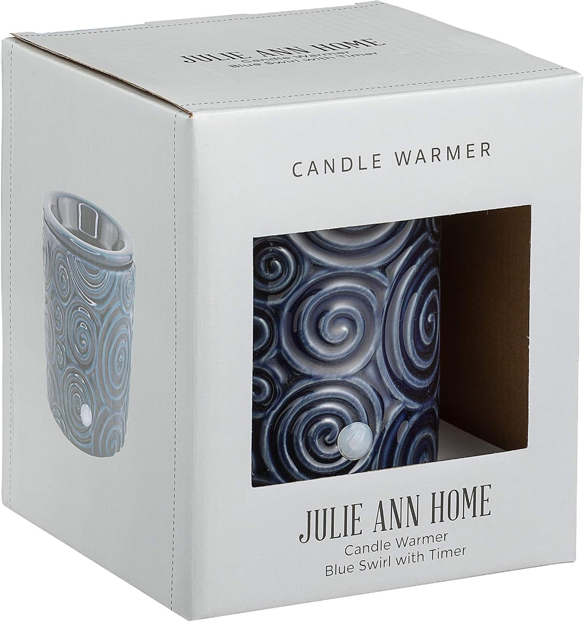 Blue Swirl Ceramic Candle Warmer Electric with Safety Timer | Automatic Plug in Fragrance Warmer for Scented Wax Melts, Cubes, Tarts | Air Freshener Set for Home Décor, Office, and Gifts