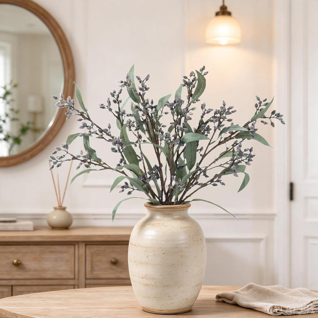 Faux Seeded Willow Eucalyptus Stems, 4Pcs Gray Artificial Greenery