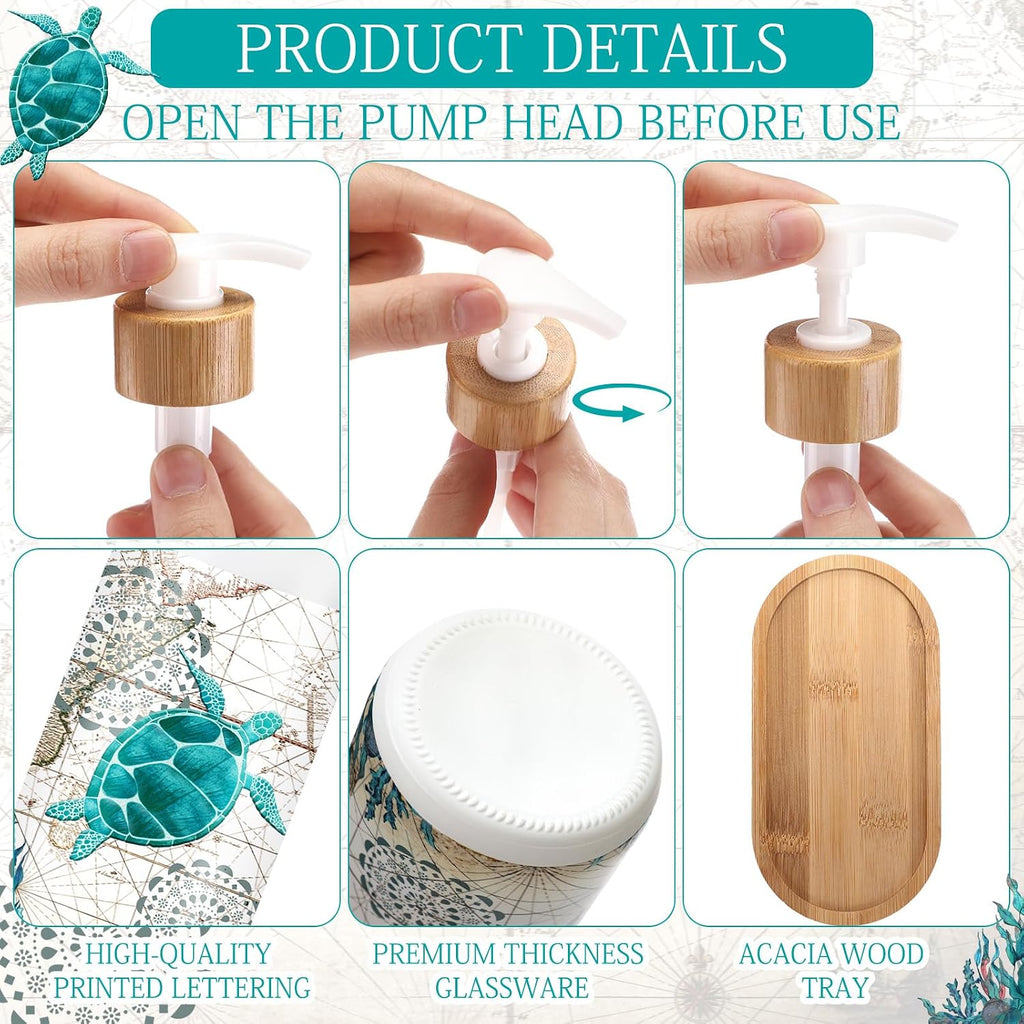 Potchen 2 Pack Sea Turtle Soap Dispenser, Beach Ocean Glass Bathroom Decor