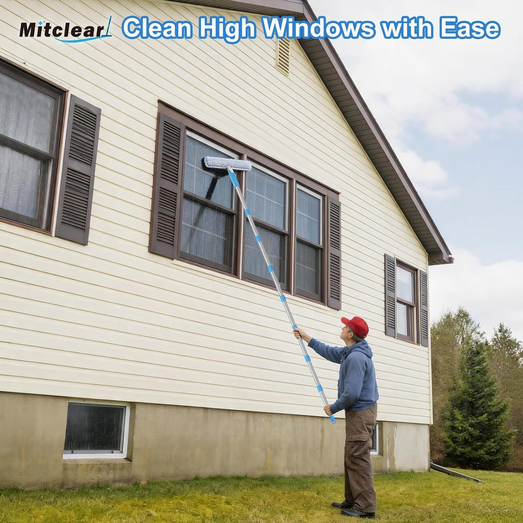 Mitclear 10 Feet Long Squeegee Window Cleaner Tool for Outdoor High Windows