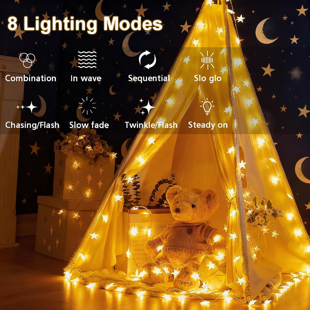 echosari 158IN Star String Lights Battery Operated Auto Timer Warm White