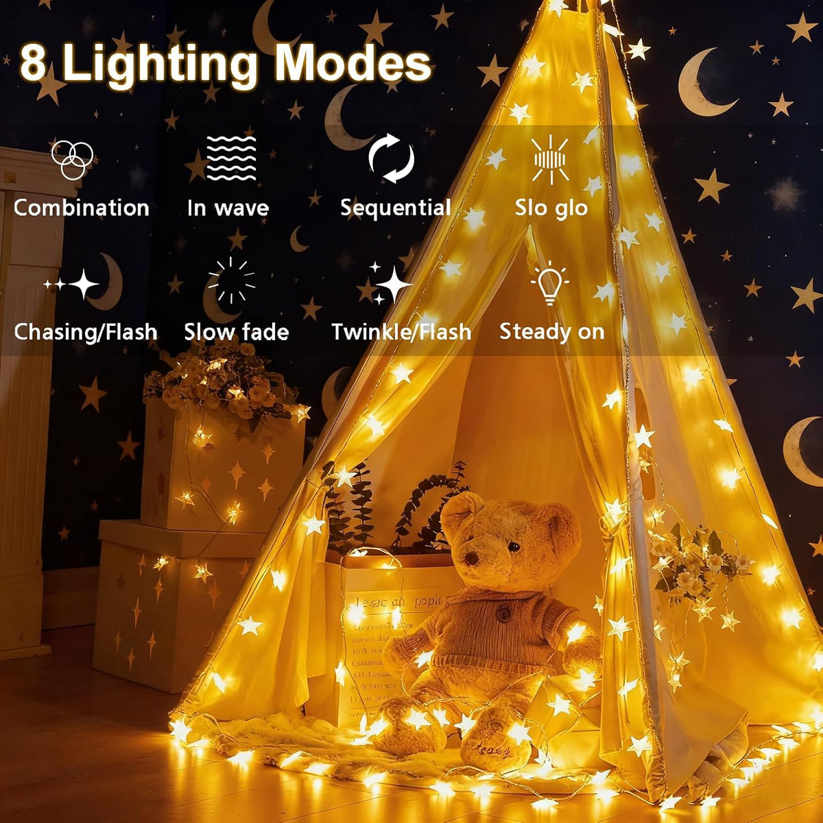 echosari 158IN Star String Lights Battery Operated Auto Timer Warm White