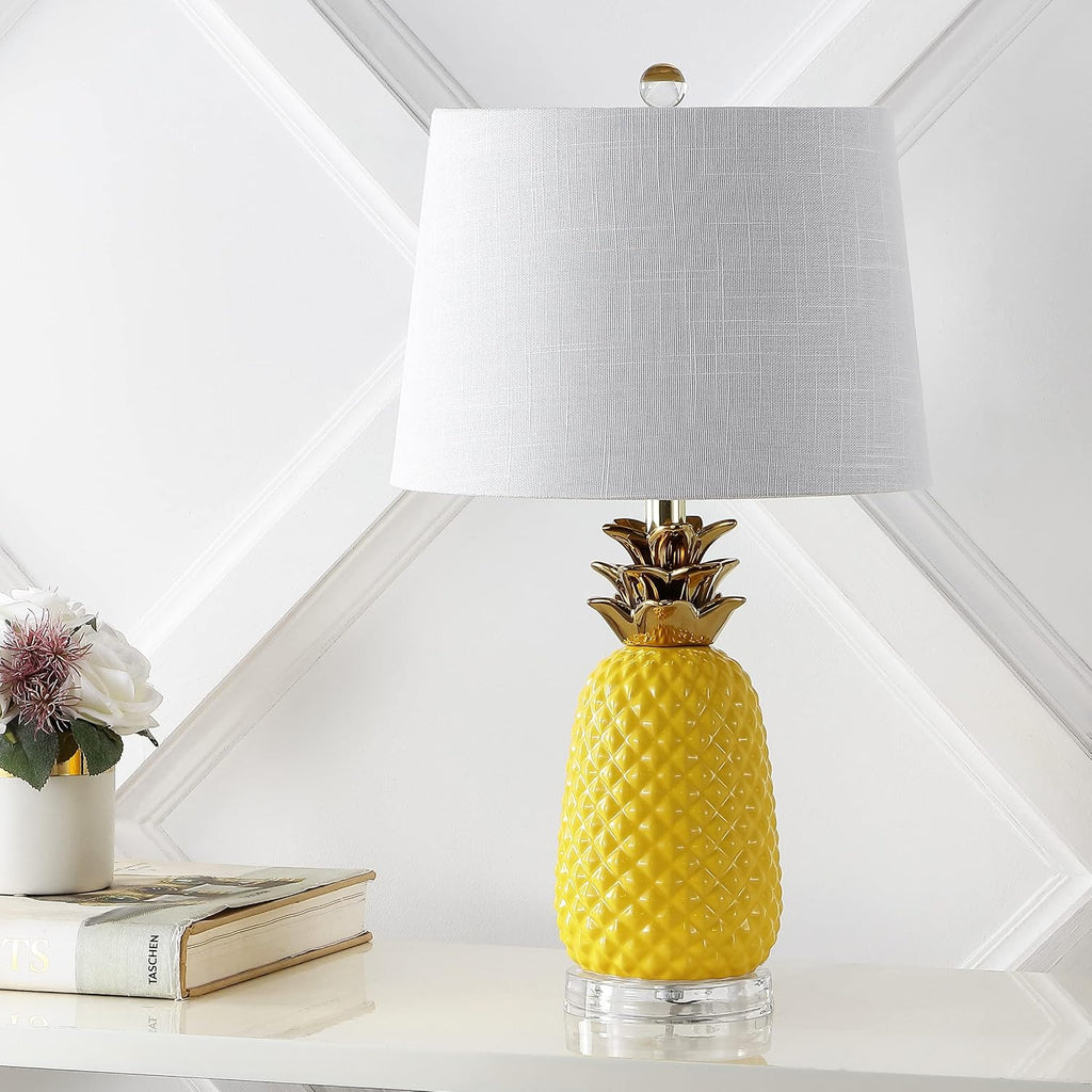 JONATHAN Y Pineapple Ceramic Table Lamp Bedside Nightstand 23", Yellow/Gold