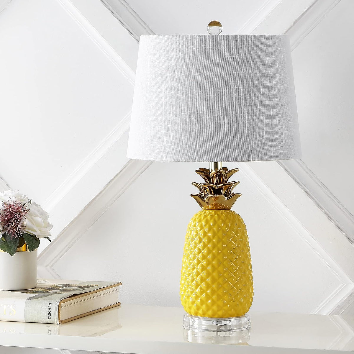 JONATHAN Y Pineapple Ceramic Table Lamp Bedside Nightstand 23", Yellow/Gold