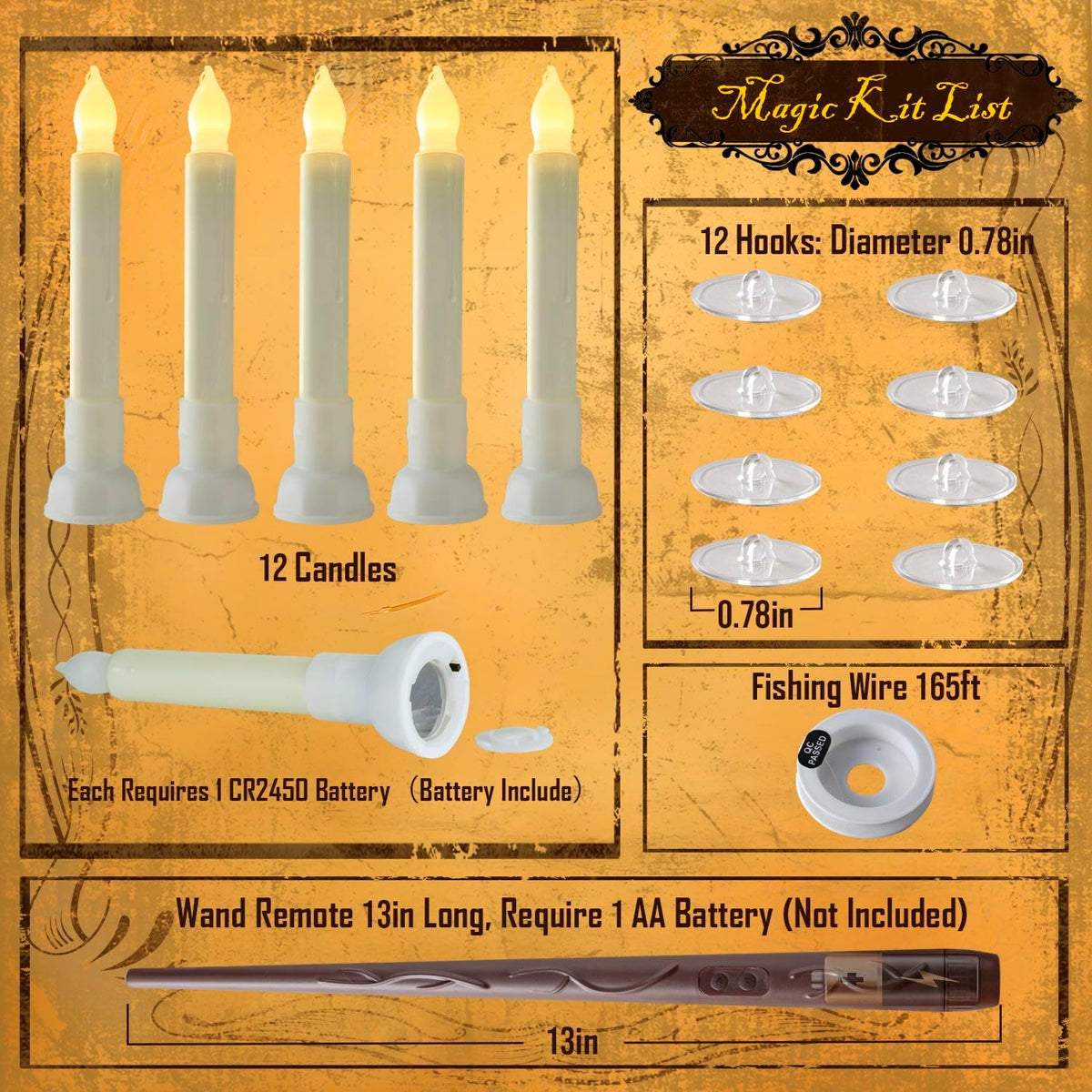 Homemory 12 Pcs Hanging Floating Candles with Wand Remote (Battery Include), Magic Deco Candles, Flameless Taper Candles Can be Used as Window Candles for Halloween Party Decor, Warm White