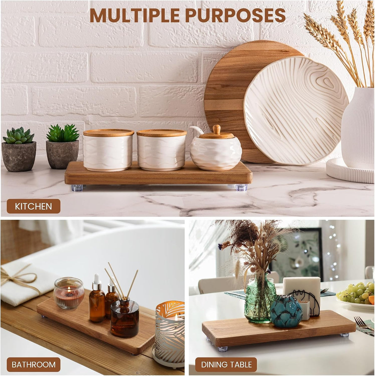Solid Teak Wood Riser Tray, 12.6x5 inch Whole-Piece Teak Pedestal Stand, Vintage Rustic Bathroom Soap Dish Holder for Vanity Counter Sink, Candle Plant Essential Oil and Yacht Display, Brown L1