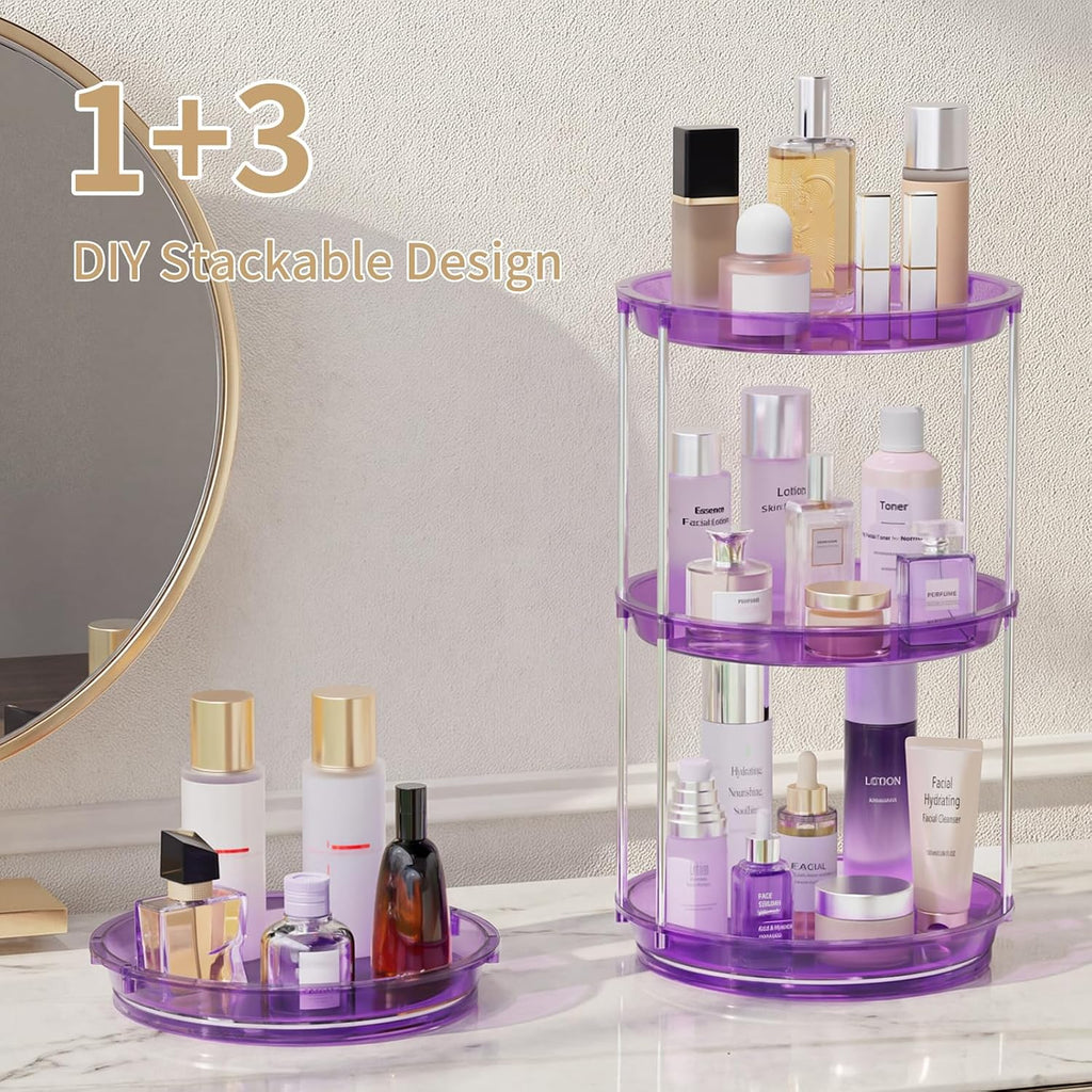 Rotating Makeup Organizer, Perfume Skincare Holder, 2 Tier 9 Inch, Purple