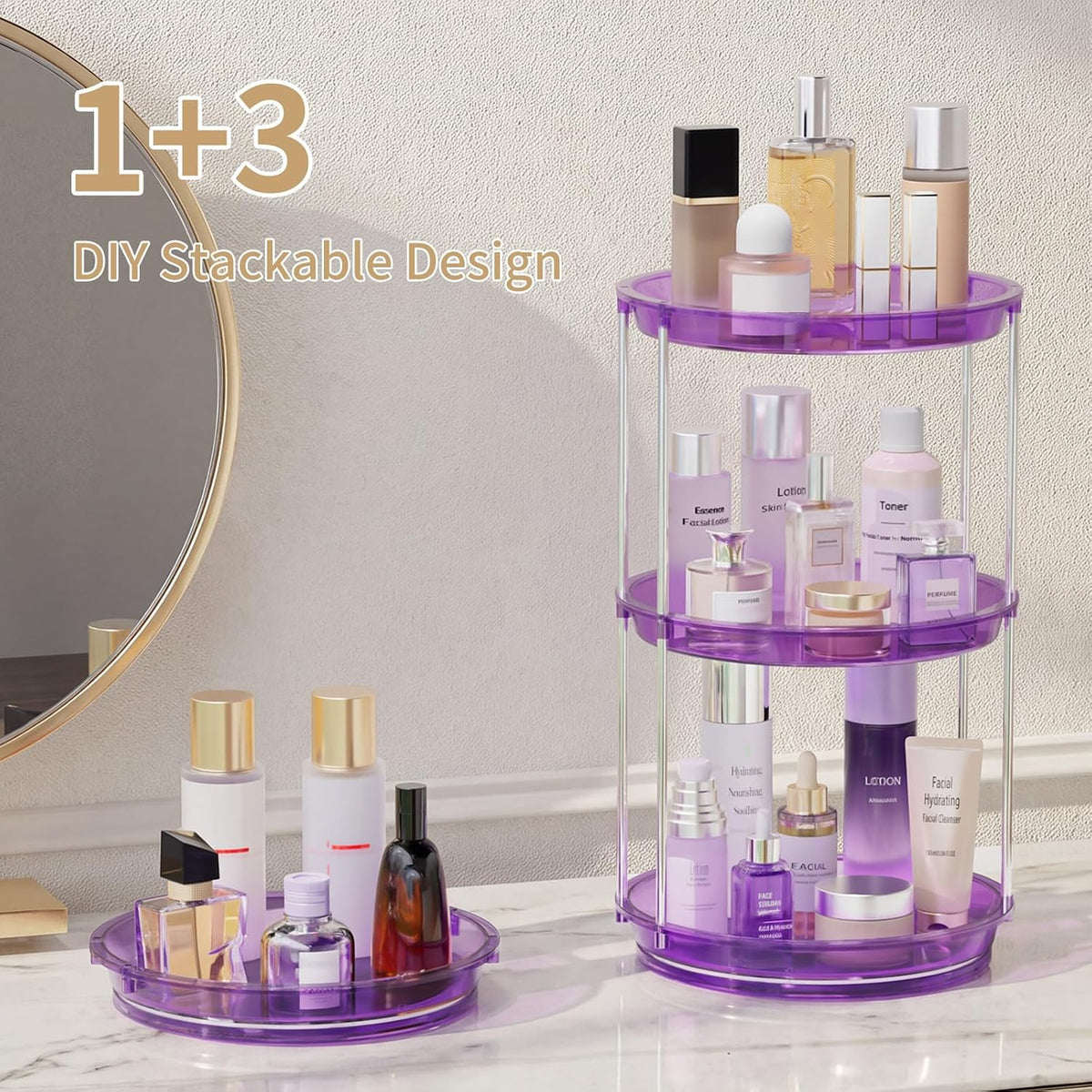 Rotating Makeup Organizer, Perfume Skincare Holder, 2 Tier 9 Inch, Purple