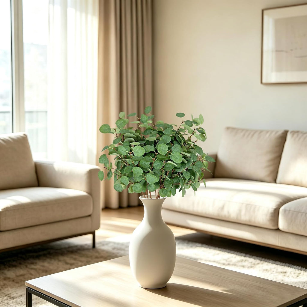 8Pcs Artificial Eucalyptus Stems, Faux Greenery Branches for Vase Decor-002