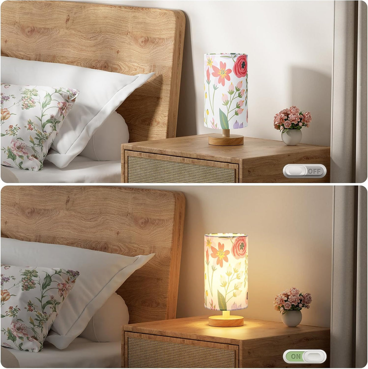 Fenmzee Small Table Lamps (Floral White Shade, 9" Inline Control)