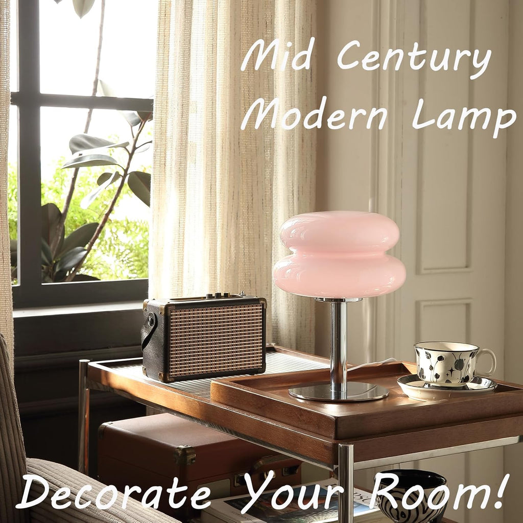 Glivpny Mushroom Lamp Table Lamp, Mid Century Modern Bedroom Lamps (Pink)
