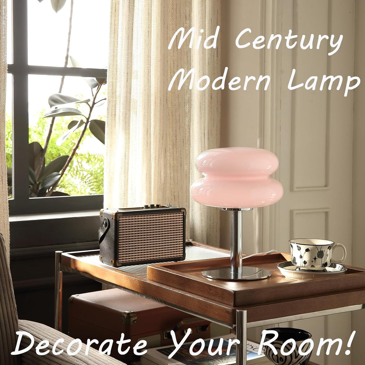 Glivpny Mushroom Lamp Table Lamp, Mid Century Modern Bedroom Lamps (Pink)