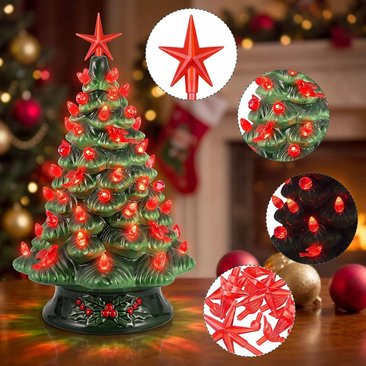 186 Pcs Ceramic Christmas Tree Replacement Lights Set, Red Color, Stylish