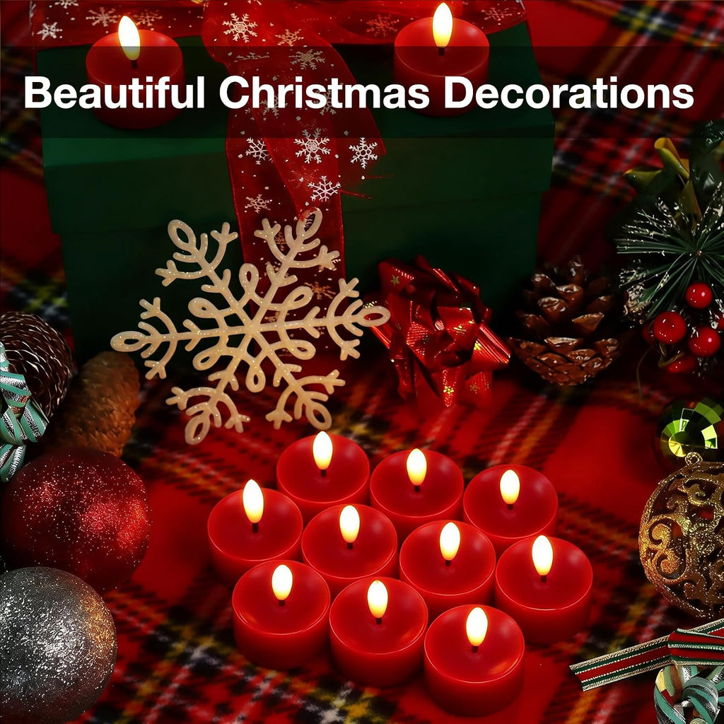 12 Pack Red Flameless Tealight Candles Battery Operated Tea Lights, Realistic Flickering Fake LED Tealights Candles, 3D Wick LED Tea Lights for Christmas, Festival, Party, Home Decor