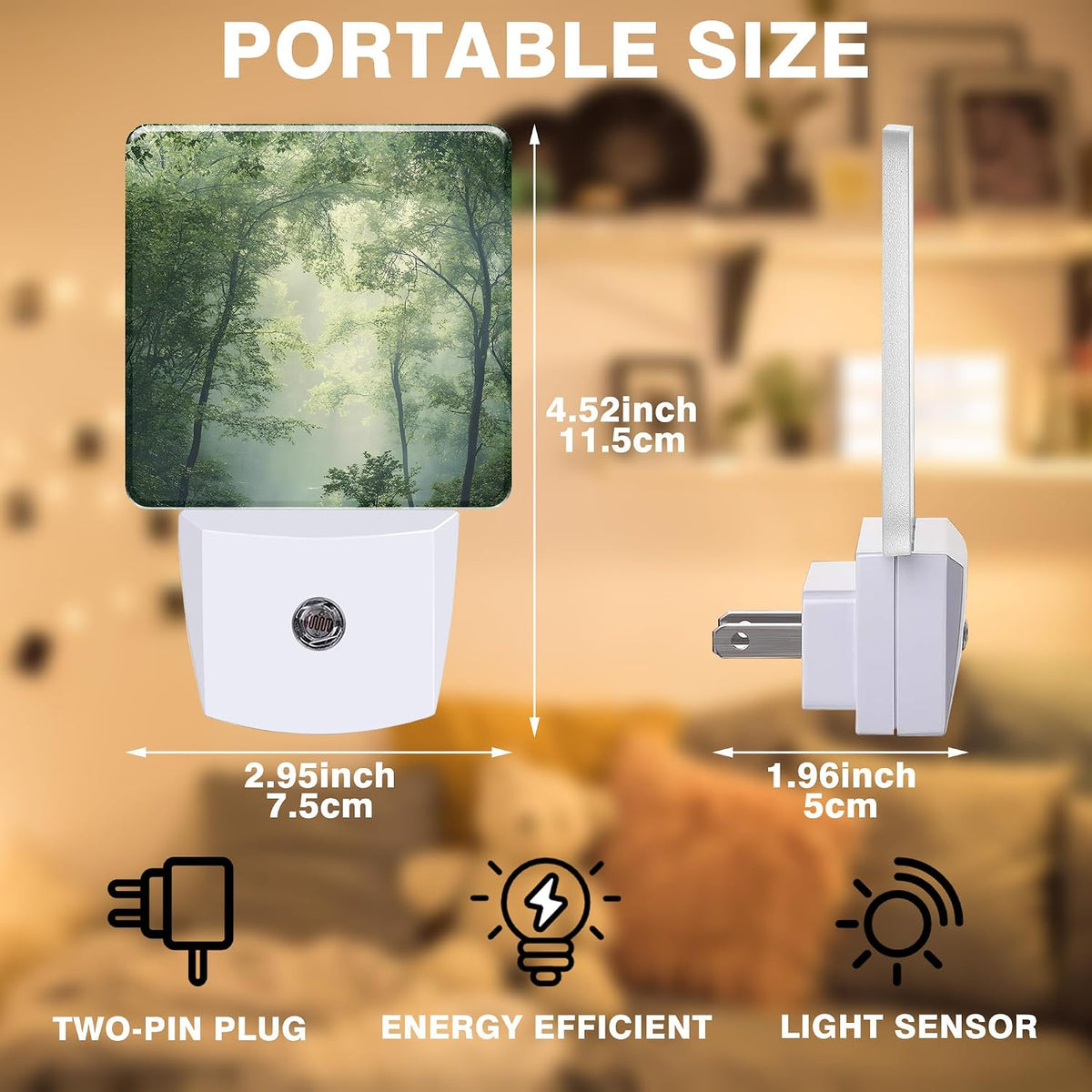 Misty Green Forest Night Light, Plug-in Nightlight with Dusk to Dawn Auto Sensor for Home Bedroom Hallway Kitchen 0.5W Sleep Friendly Led Lamp for Women Men