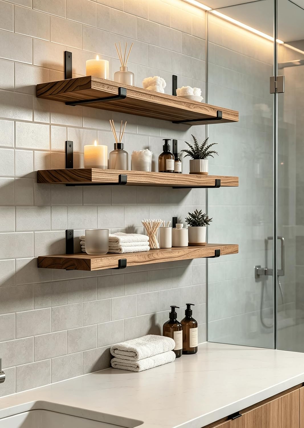 Rustic Wood Floating Shelves Farmhouse Wooden Wall Shelves for Bathroom Bedroom Living Room Kitchen Office Set of 4 Light Brown 24 Inch