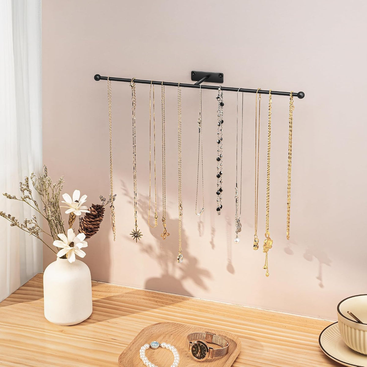 Wall Hanging Jewelry Organizer 12.6", Screw Included, Black 4-Pack
