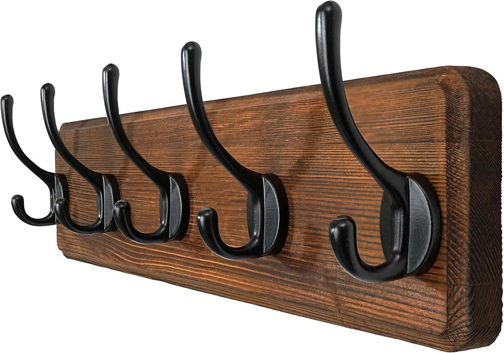 WEBI Coat Rack Wall Mount,Coat Hooks Wall Mounted,16" Hole to Hole,Coat Hanger Wall,Hook Rack Rail,5 Hooks for Hanging Jacket,Clothes,Hats,Rustic Brown