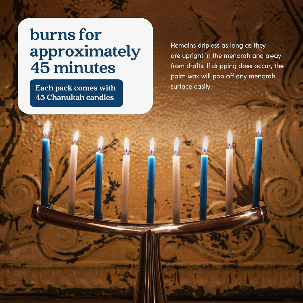 GoodLight Hanukkah Chanukah Menorah Candles Paraffin-Free Blue White 45 Ct