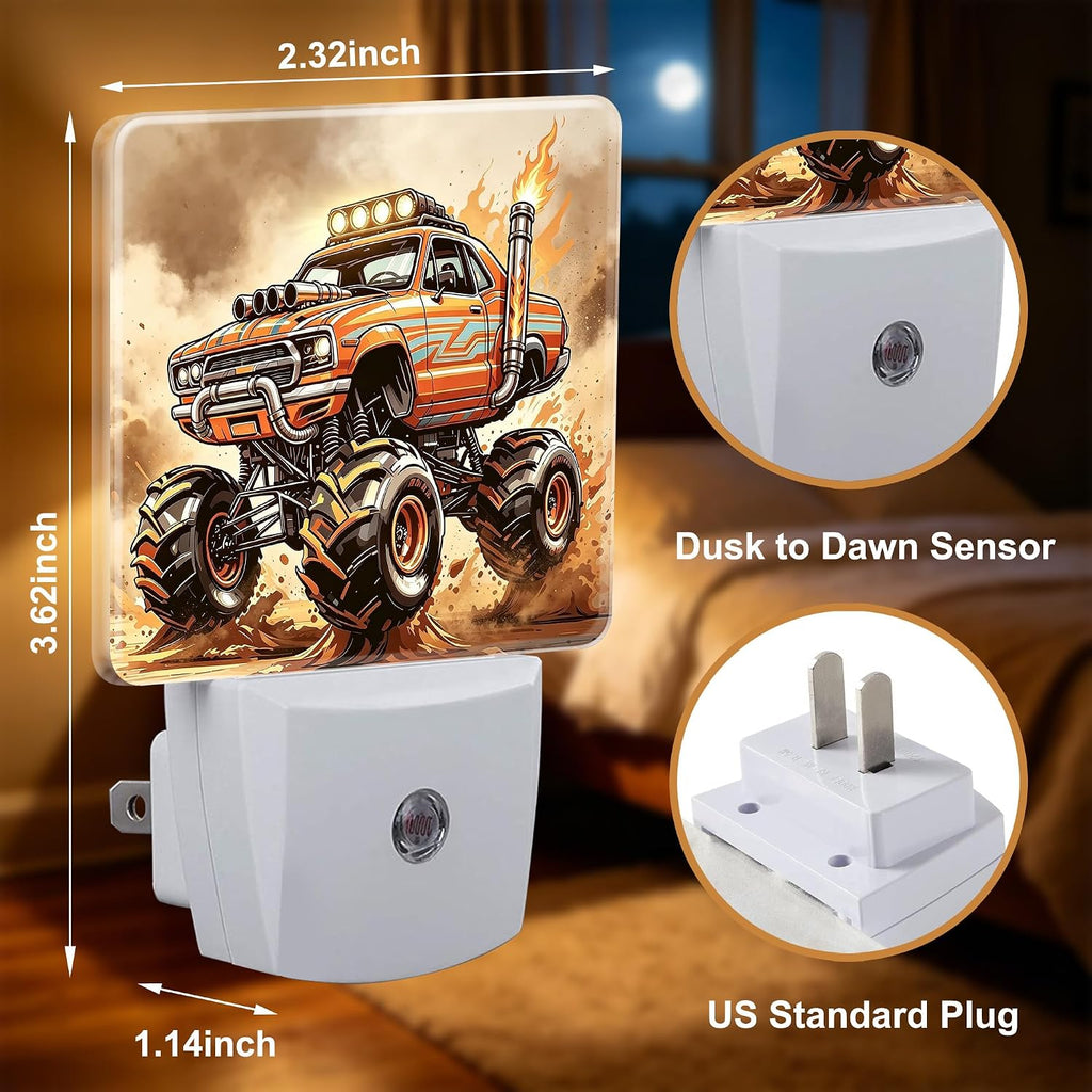 Night Light Off Road Trucks Night Lights Plug into Wall with Dusk to Dawn Smart Sensor for Bedroom Bathroom Hallway Kitchen, Warm Nightlights for Boys Girls Women Men