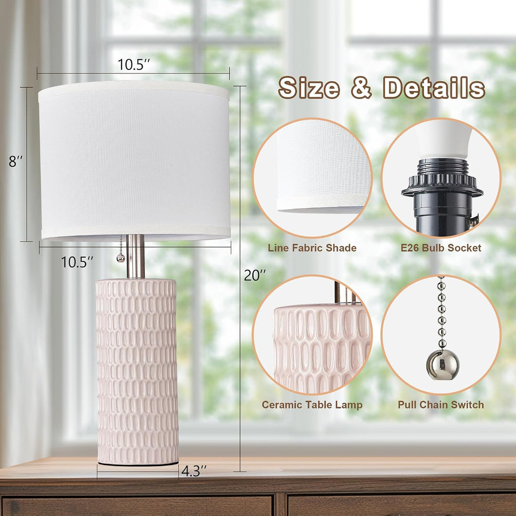 Reaketon Modern Ceramic Table Lamps Set of 2, Lamps for Nightstands, Pink