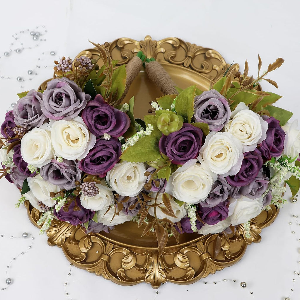 Wedding Bouquet for Bridesmaid 1 Pack - Hand Holding Flower Bouquet 7 Inch Artificial Flower Bouquet for Bride Party Ceremony Anniversary Decor - Dusty Purple & White