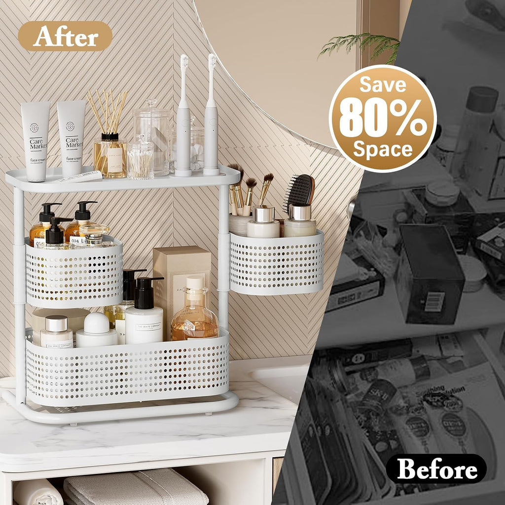 KINGRACK Metal Bathroom Counter Organizer，Rotating Countertop Storage Shelf