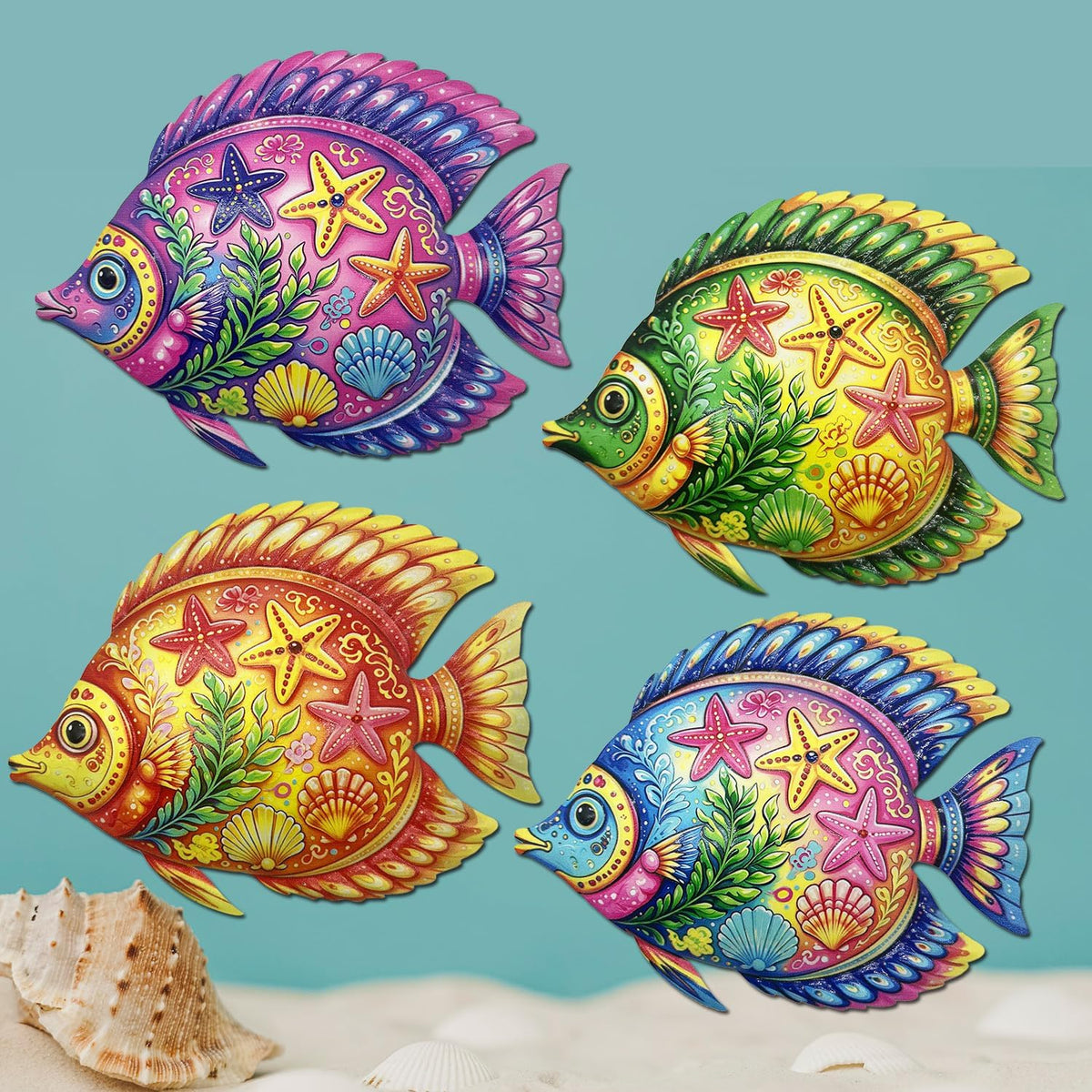 Oraytteo 4 Pack Metal Fish Wall Art Decor Decorations for Indoor or Outdoor