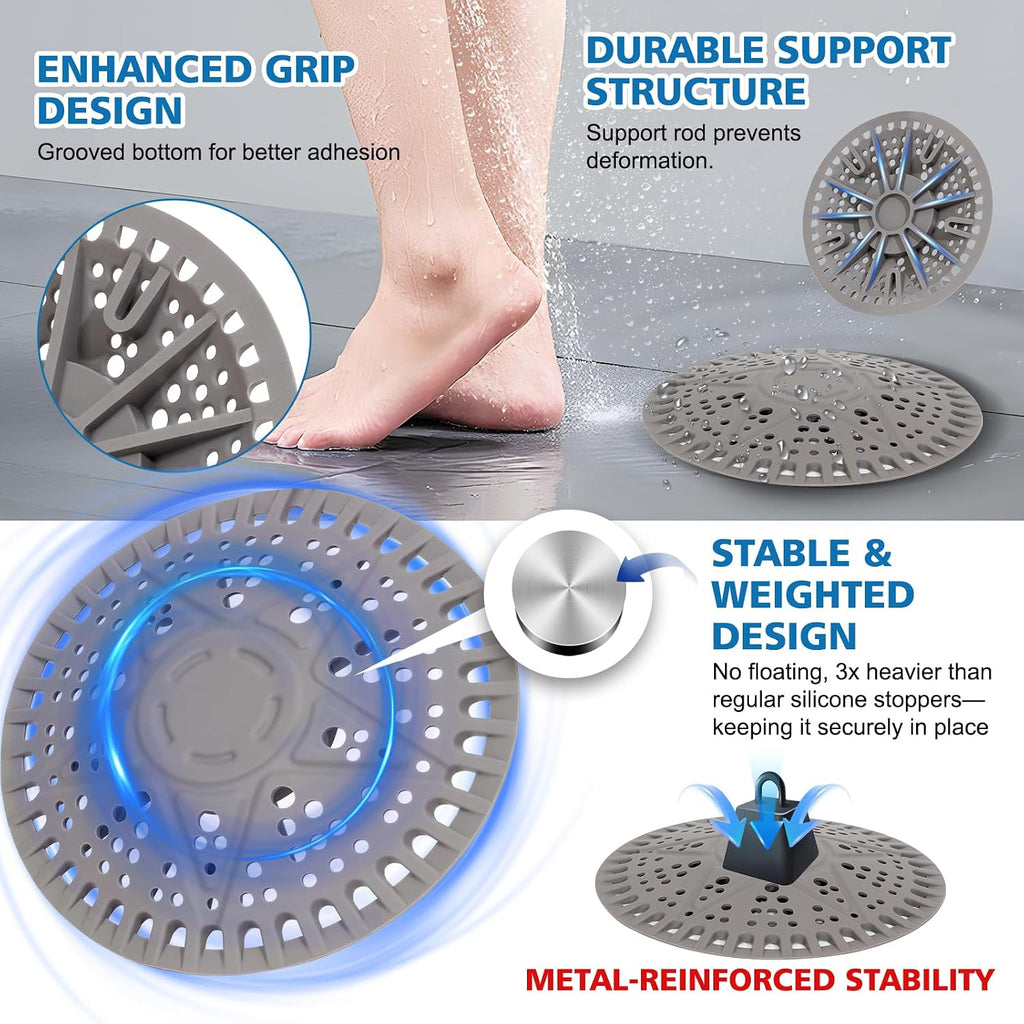 ZOOY Shower Drain Hair Catcher, 2 Pack 5.5 Inch Large Silicone Drain Cover, Rubber Hair Drain Catcher, Anti-Clog Hair Trap Strainer Protector for Shower, Bathroom, Bathtub, Tub Sink(New Gery)