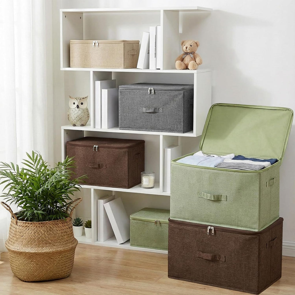 ANMINY Fabric Storage Bins with Zipper Lids, 20"x15"x12", Gray, 3 PCS