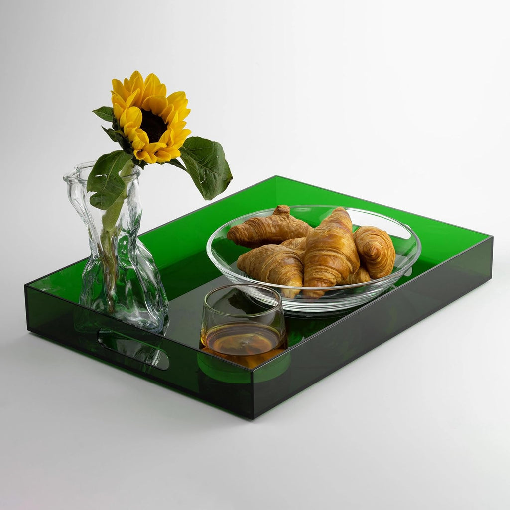 ATZYmolin 16"x12" Large Acrylic Serving Tray, Vanity Platter, Green