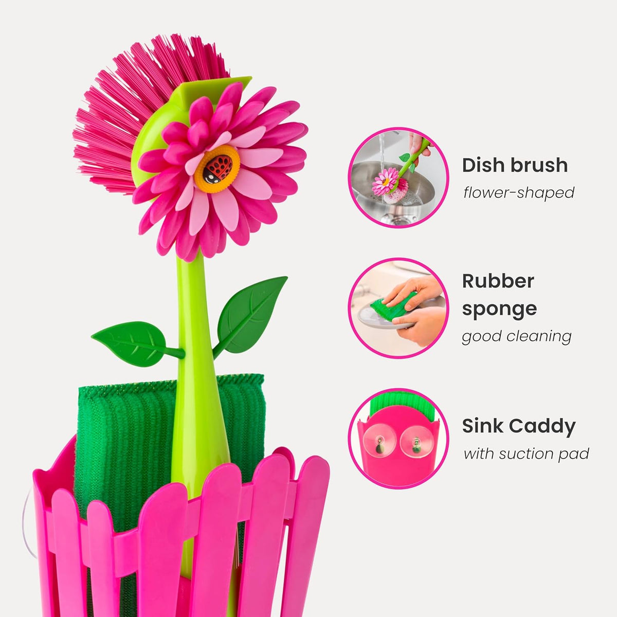 Vigar Flower Power Kitchen Sink Caddy Organizer, Pink