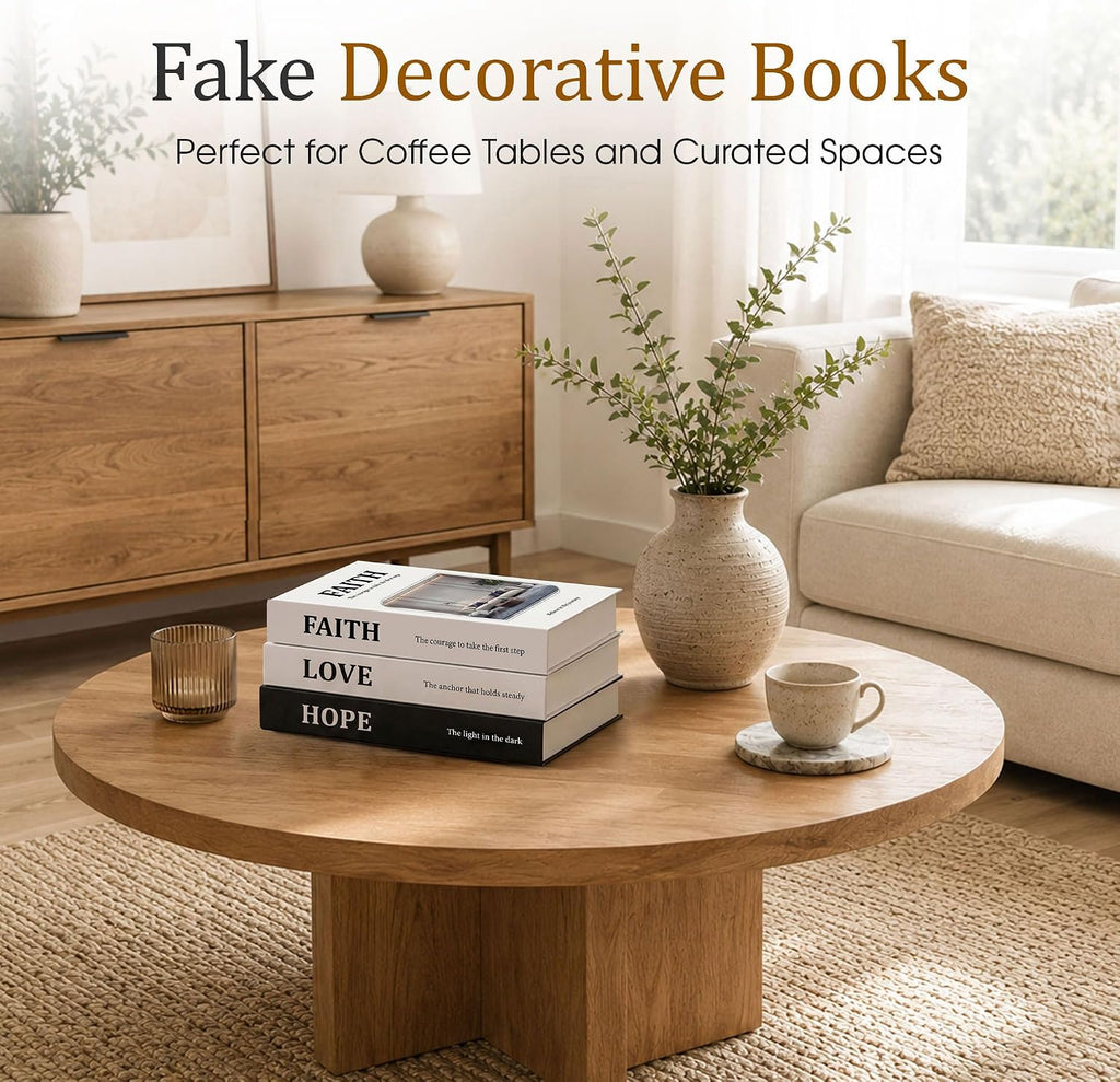 Decorative Faux Books for Home Decor, Fake Books Set of 3, Faith, Love & Hope Themed, Coffee Table, Shelf, Mantle Display