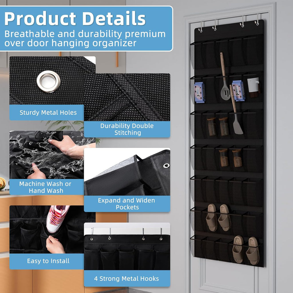 Aisoso 35 Mesh Pockets Hanging Over the Door Shoe Organizer, Black