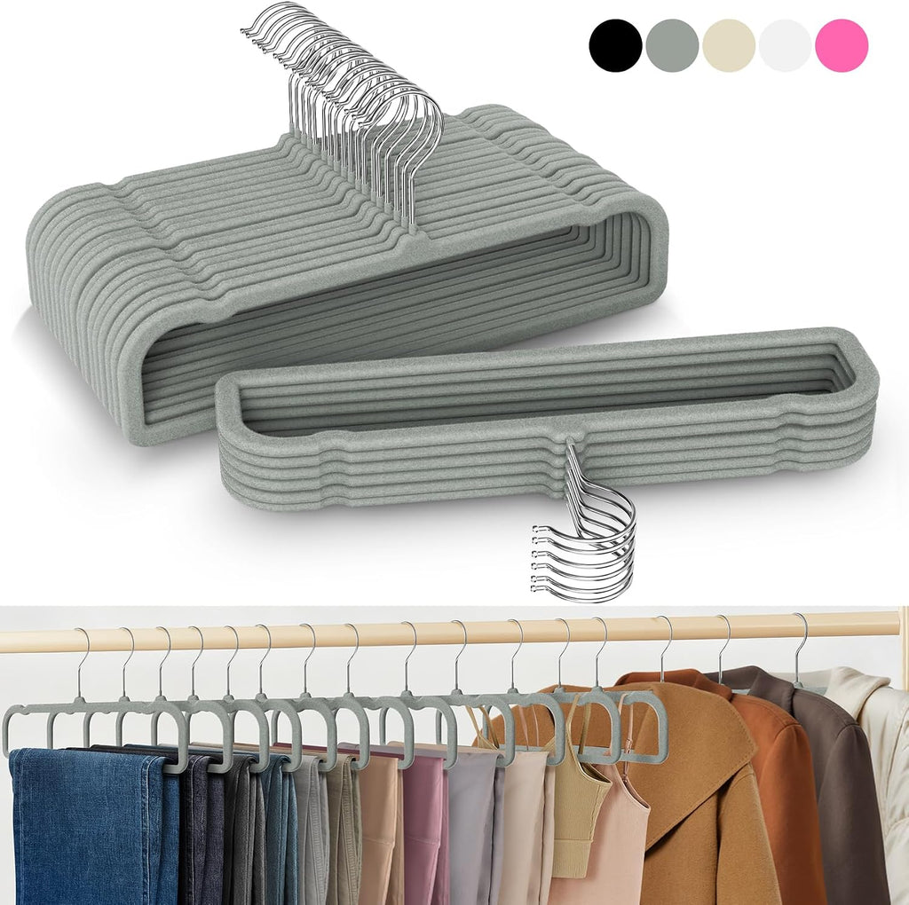 50 Pack Velvet Hangers Non Slip, Felt Pants Hangers Thin Space Saving