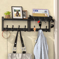 29'' Black Coat Rack Wall Mount with Shelf, Solid Wood Coat and Key Hanger with 11 Metal Hooks, Farmhouse Wall Organizer for Mail, Entryway Wall Hangers for Hats, Clothes, Backpacks, Mudroom