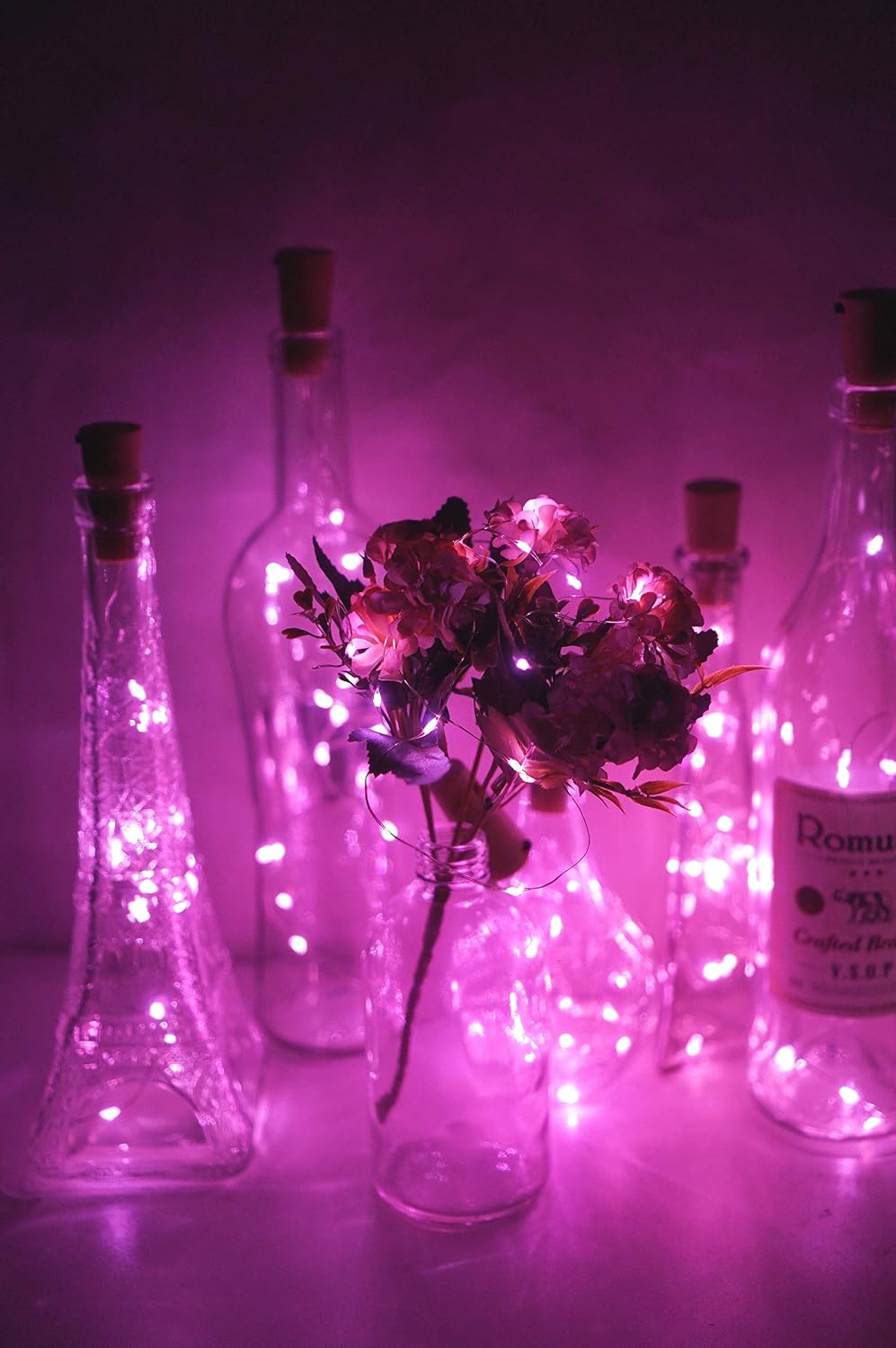 Wine Bottle Lights with Cork, 6 Pack Battery Operated 15 LED Cork Shape Silver Wire Colorful Fairy Mini String Lights for DIY, Party, Decor, Christmas, Halloween,Wedding (Pink)