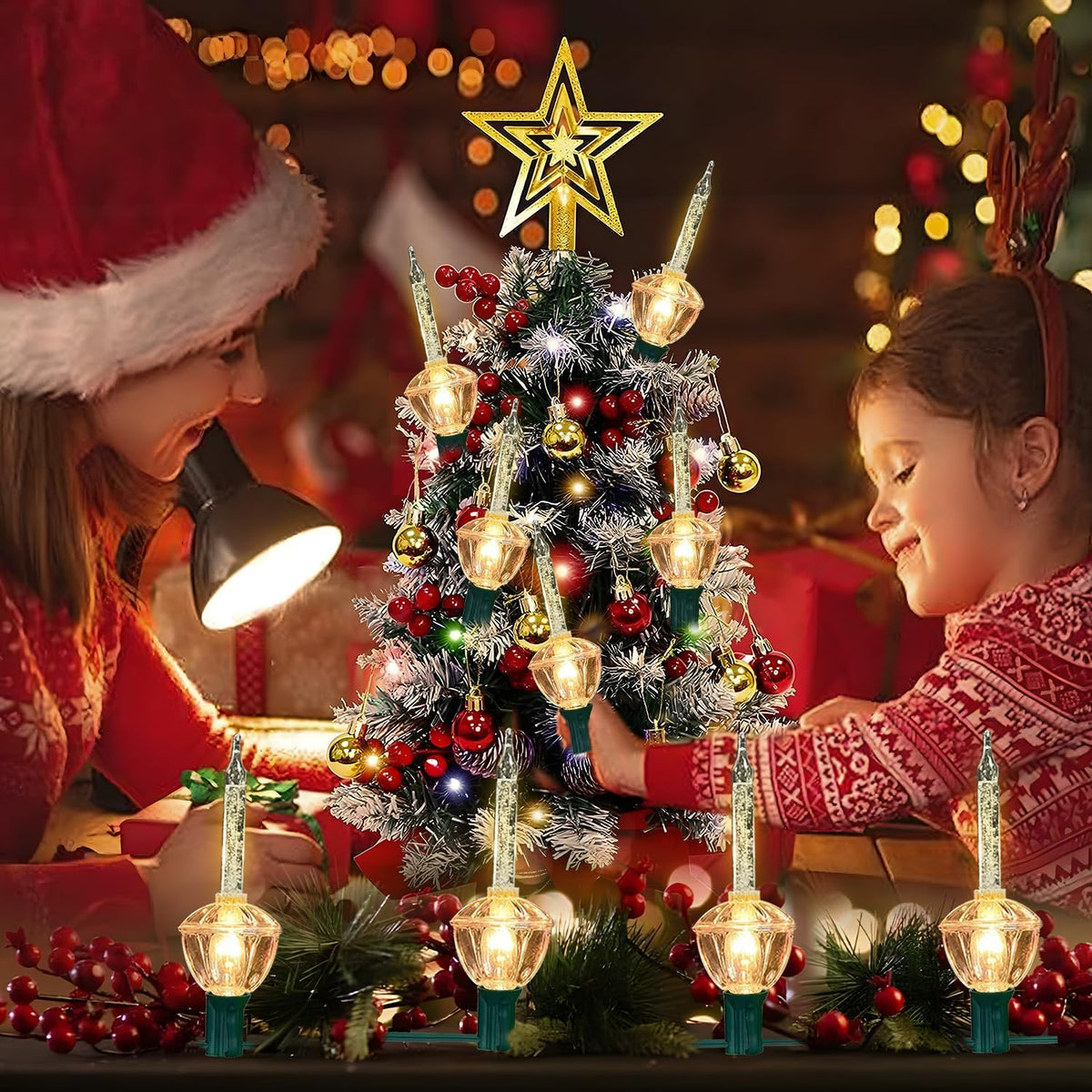 Christmas Bubble Lights,11 Ft Vintage Bubble Light String Set, 8 Bubble Fluids with Sliver Glitter (Plus 1 Spare Bulbs) C7/E12 Candelabra Base UL-Listed for Holiday Christmas Lighting Green Wire