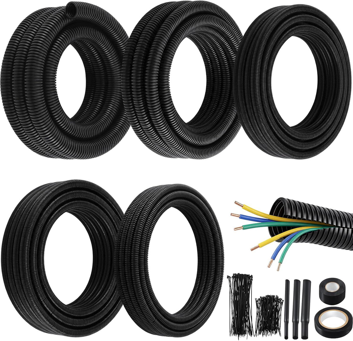 Automotive Split Wire Loom Kit with Heat Shrink Tubing Tape Cable Ties