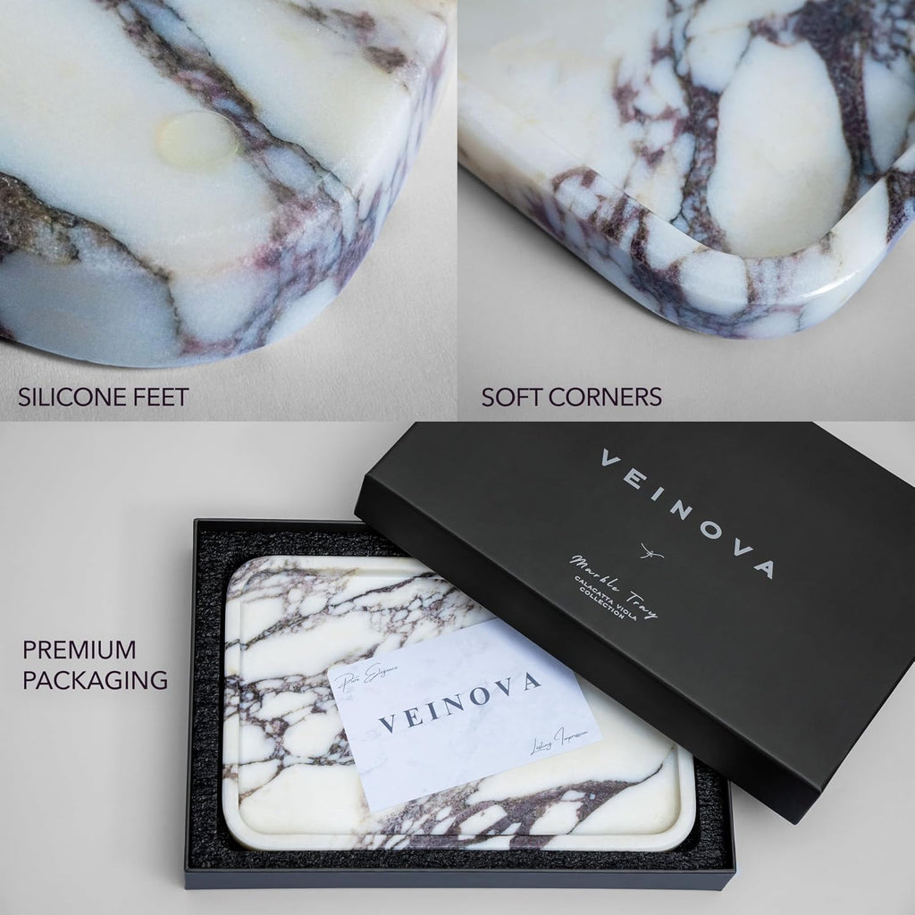 Calacatta Viola Marble Tray, Elegant Natural Stone, Large (12"x 8")